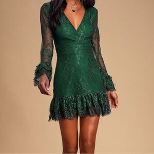 Lulu's Green Lace Mini Dress